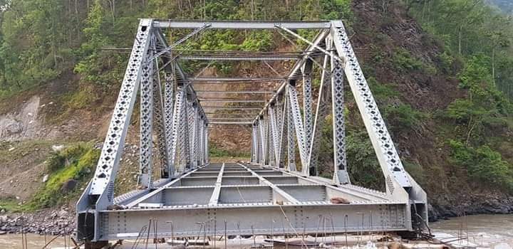 View through the steel truss bridge framework